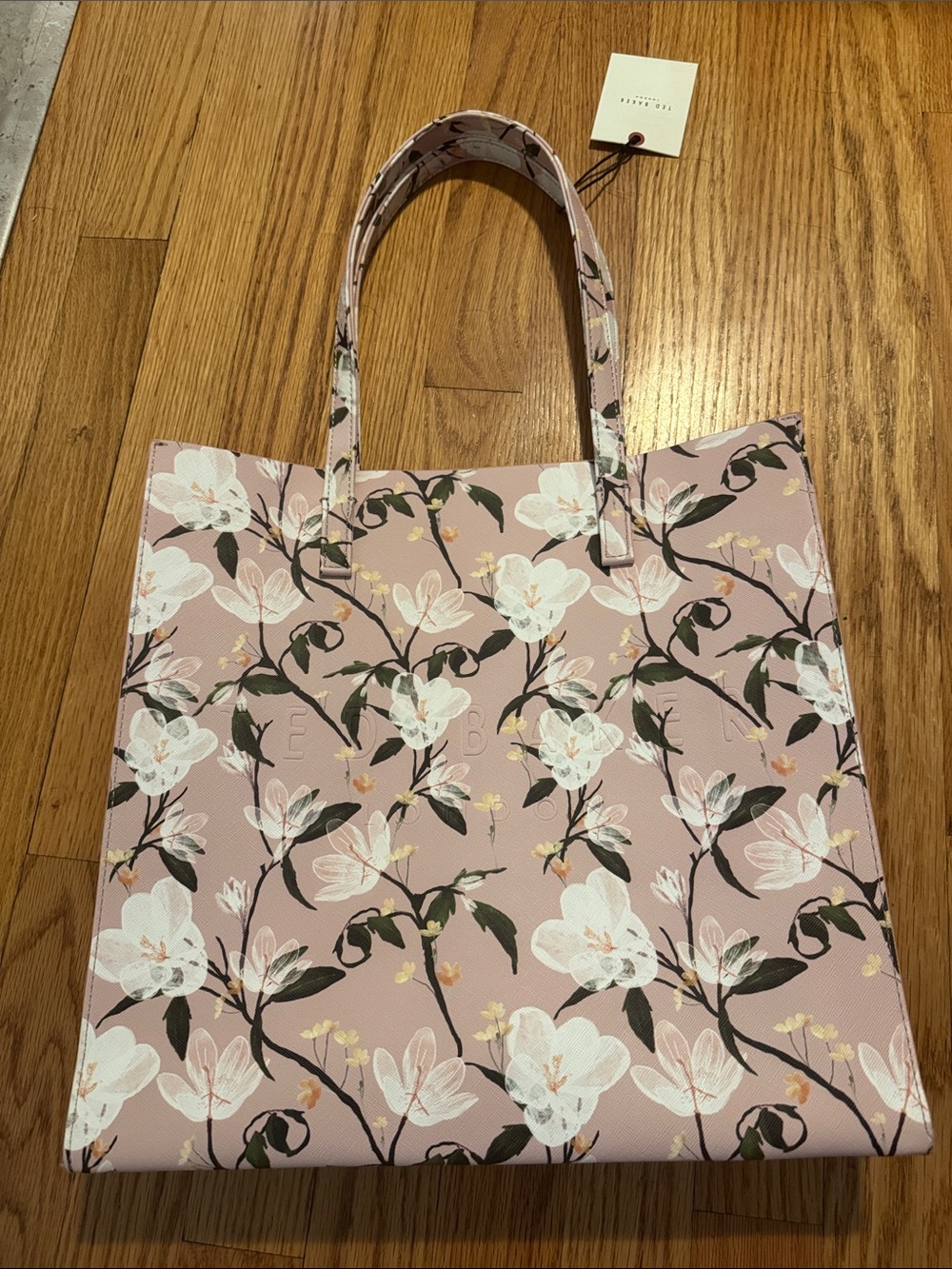Ted Baker Floral Print Pink Tote Bag with White Blossom Design